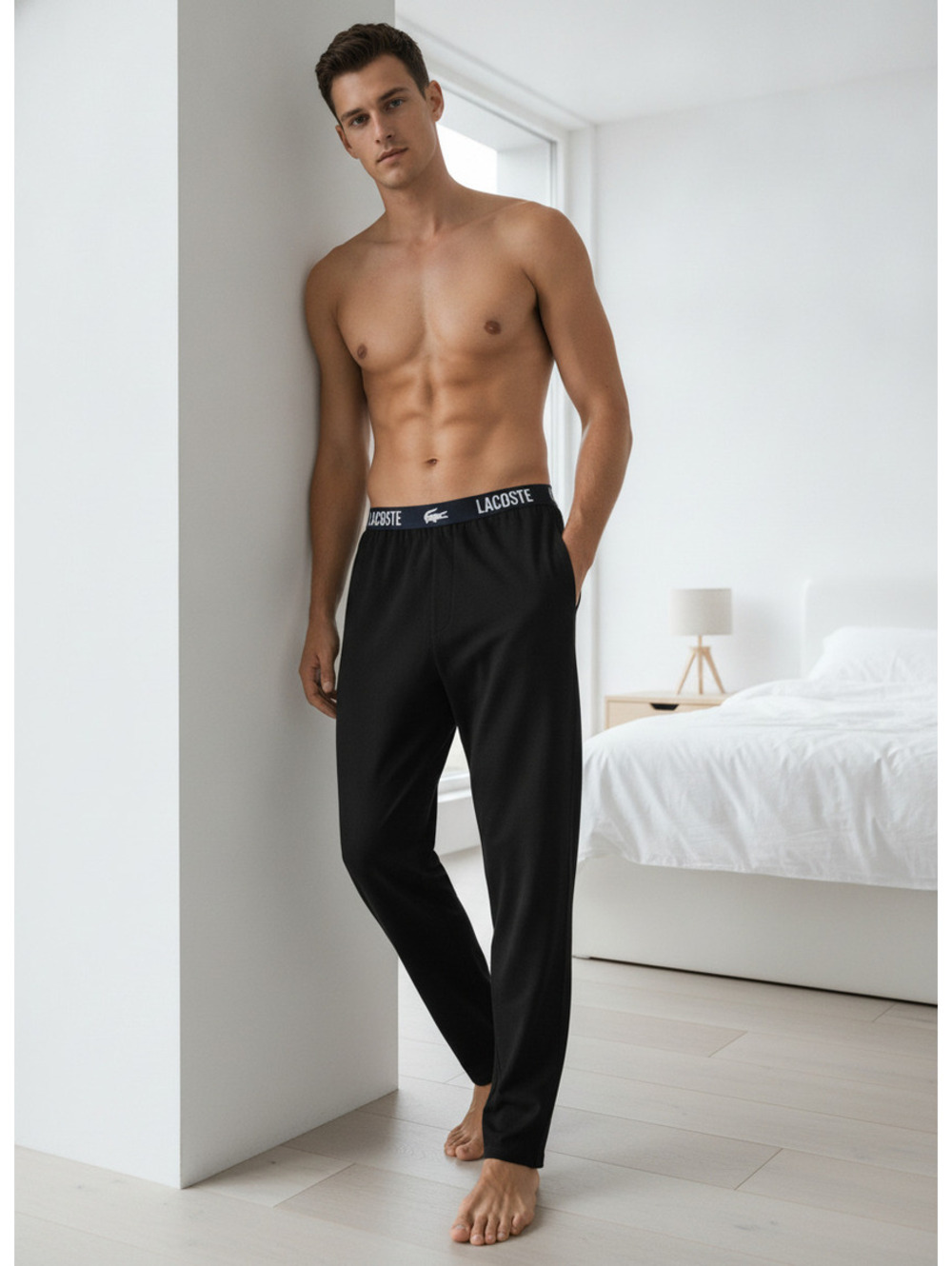 Lacoste Men's Black Jogger Pants with Logo Waistband